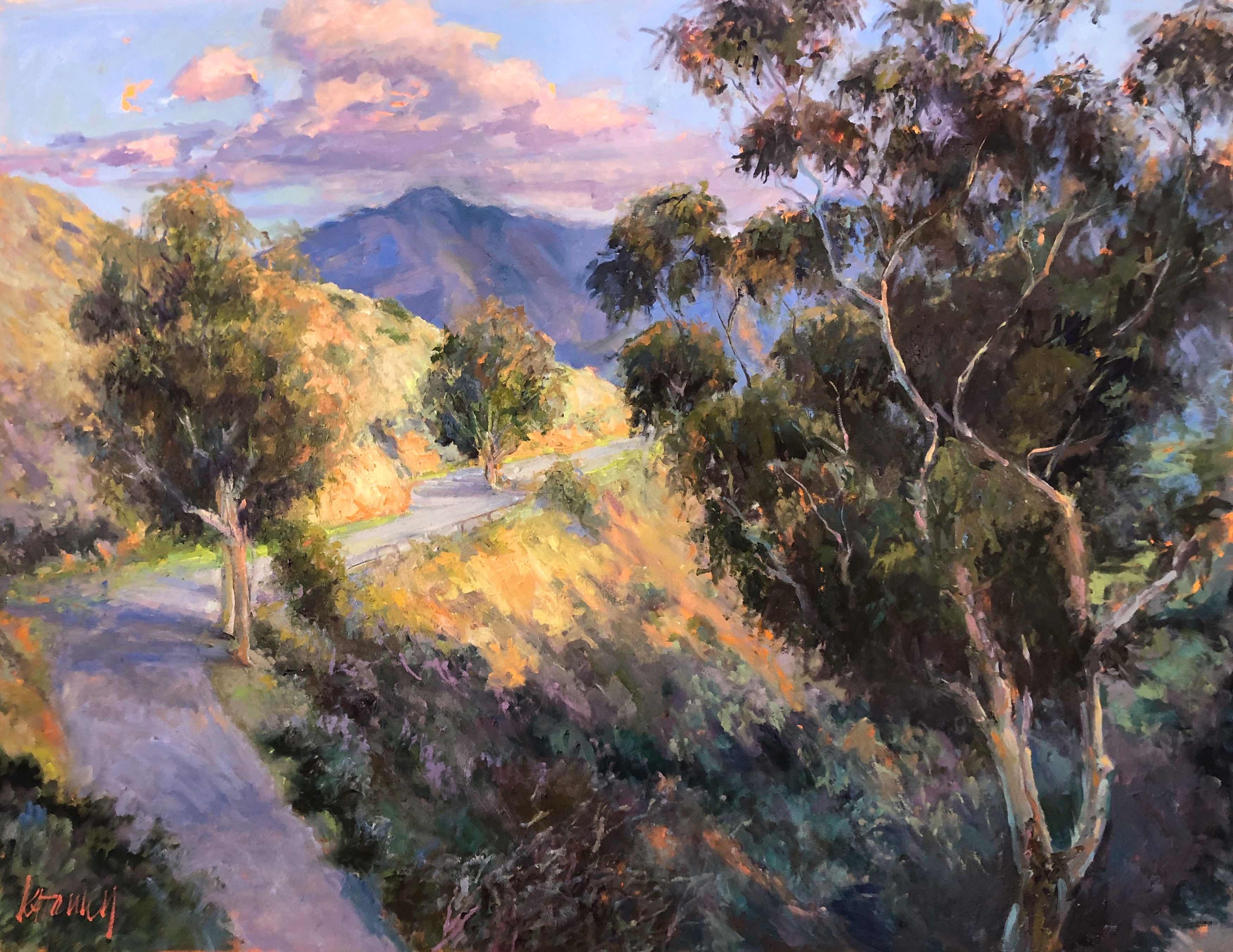Canyon Road, Golden Hour, oil on canvas